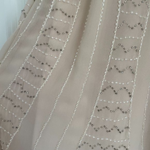 Bebe - Beaded Embroidered Mini Dress with Tie Waist in Champagne - Size S - Picture 8 of 9